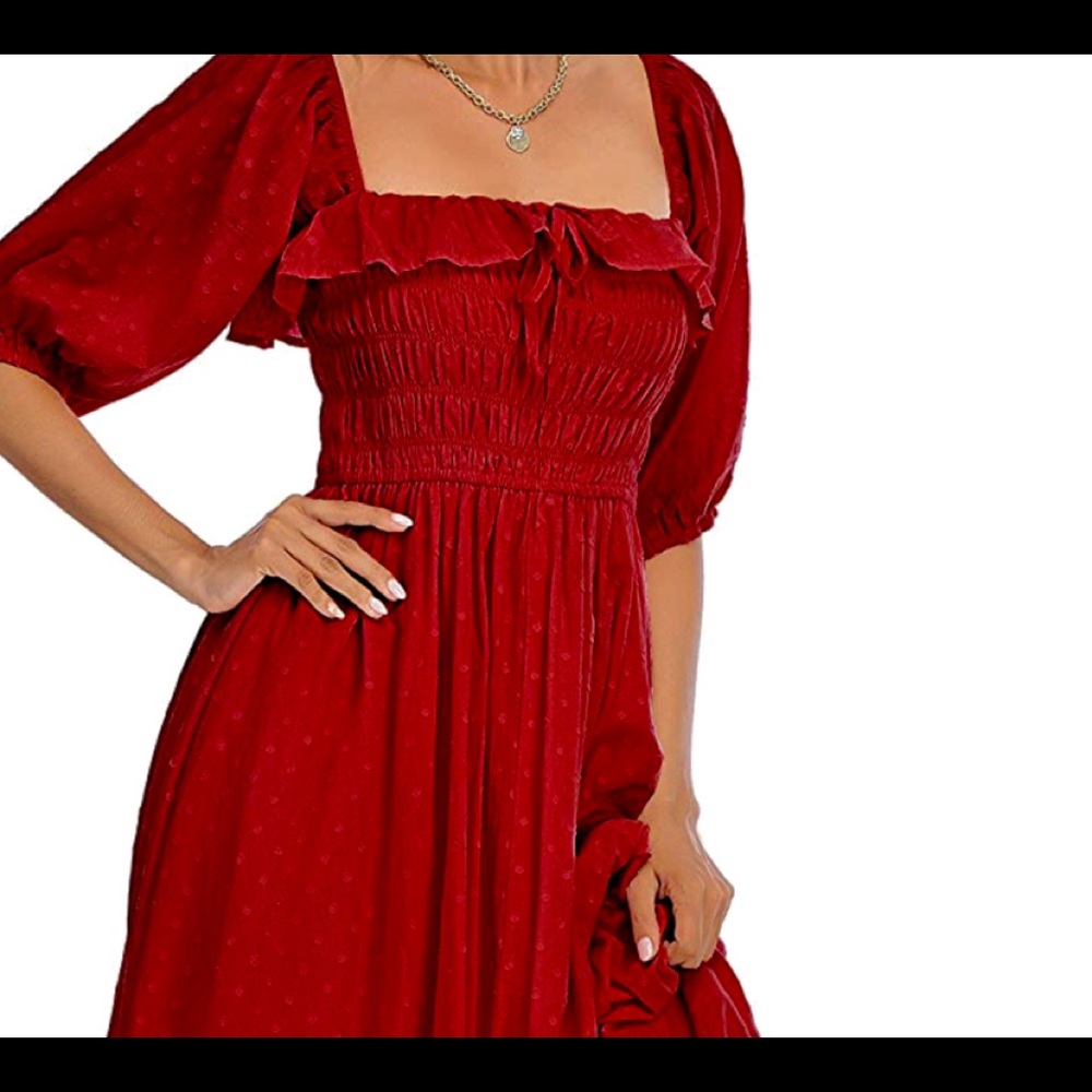 R.Vivimos Burgundy Dress Size Large 16/18 Elbow Sleeves Polka Dot Cotton Fabric